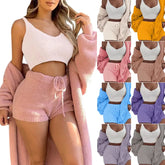 3PCS Women’s Loungewear Set – Crop Top & Shorts